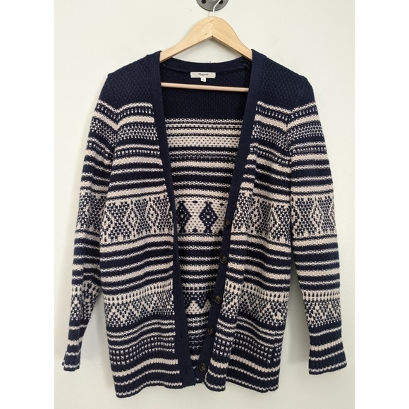 Madewell Stitchstripe 100% Merino Wool Cardigan Sweater Size Small - Picture 2 of 7